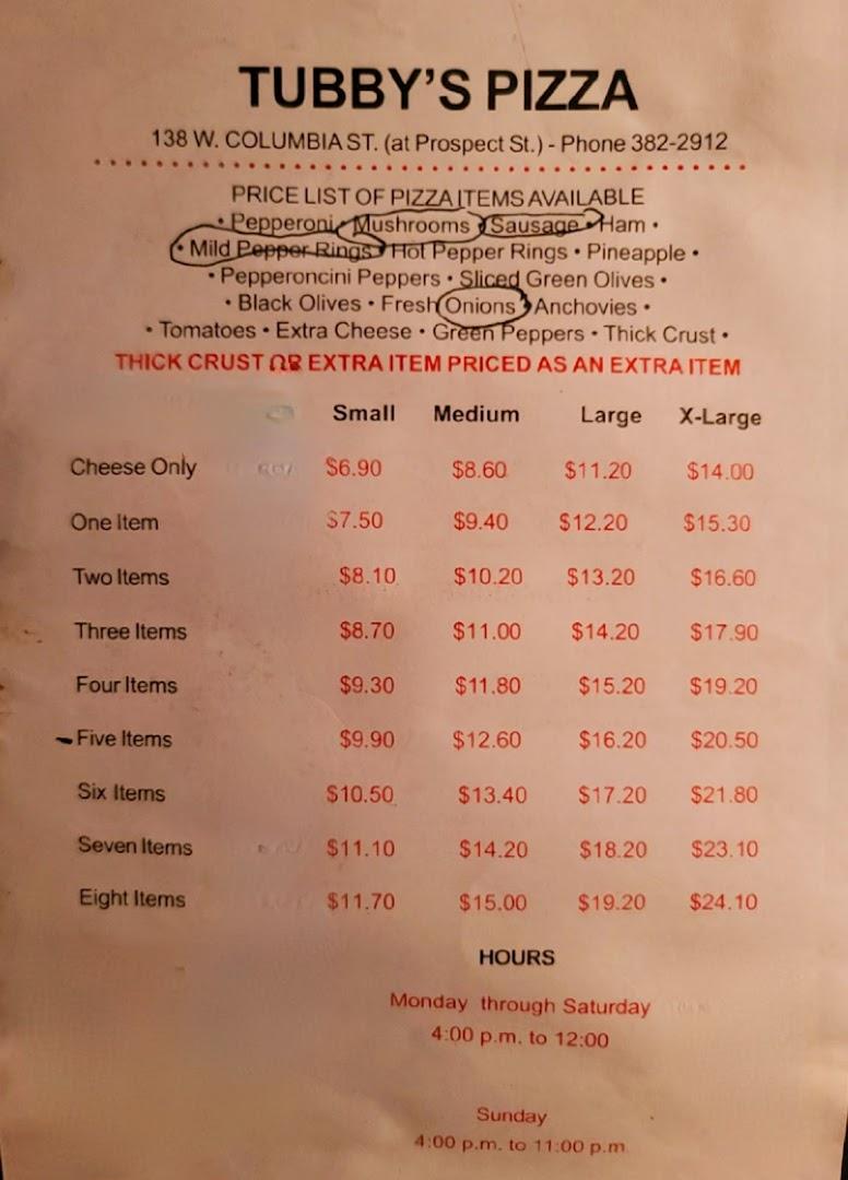 Tubby's Pizza Menu image 2